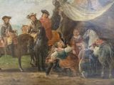 a painting of a group of people riding horses