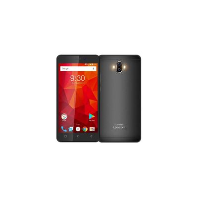 a black smartphone with a white background and a red triangle on the screen