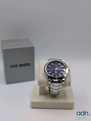 steve madden men ' s watch in stainless steel with blue dial