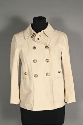 MONCLER. Caban coupe voile en toile beige, col, double bouto…