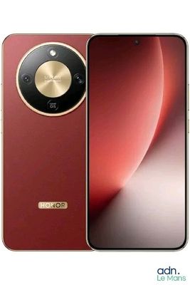 un gros plan d'un téléphone rouge muni d'un bouton doré