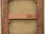 an old picture of a wooden frame hanging on a wall