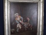 an old picture of a painting of a man and a woman with a dog