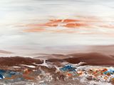 peinture abstraite représentant une scène de plage avec des vagues qui déferlent au premier plan