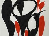 une image représentant une peinture abstraite noire et rouge sur fond blanc
