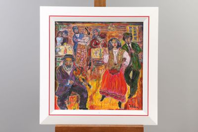 un tableau représentant un groupe de personnes dansant sur une scène