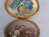 painting of a basket of flowers and a vase of flowers on a wall