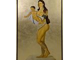 peinture d'une femme tenant un enfant dans ses bras