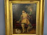 an old painting of a man with a hat in a gold frame