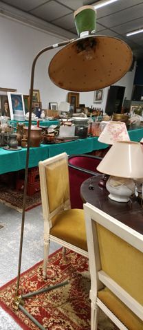Lampadaire vintage piètement laiton, abat-jour diabolo