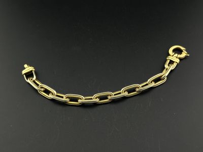 an image of a gold chain link necklace on a black background