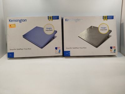 two boxes of blue and white items sitting on a white surface