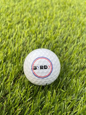 une balle de golf blanche posée au milieu d'un terrain verdoyant