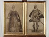 tableau représentant un homme et une femme vêtus de costumes d'époque