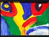 framed picture of a colorful abstract painting with a black frame