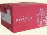 La boîte est rouge et comporte un motif blanc.