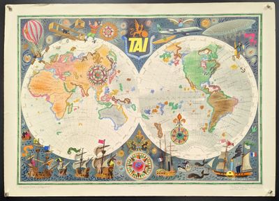 une vieille carte du monde sur laquelle figurent de nombreux animaux