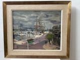 a picture of a painting of a harbor scene