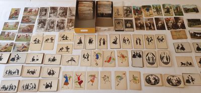 a table with a lot of cards and pictures on it