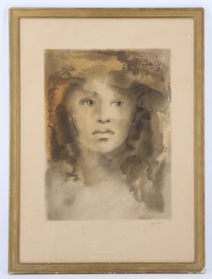 portrait of a woman in a hat by a wall