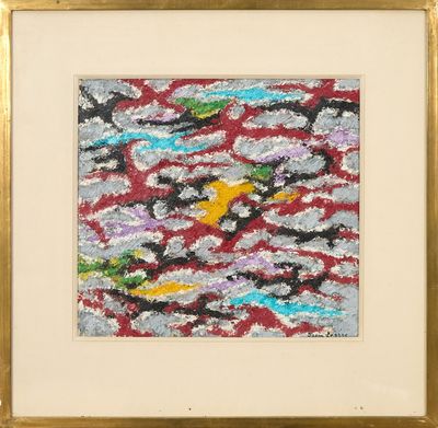 une image représentant un tableau d'un oiseau jaune sur fond rouge et noir