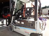 a fork lift truck parked in front of a building