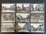 several old black and white photos of people walking down a street