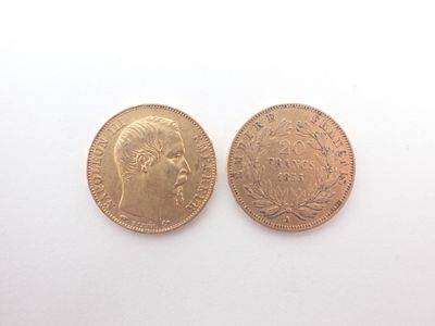 2 Pièces de 20 Francs or Napoléon III tête nue, 1855A, 1858A - Photo 1