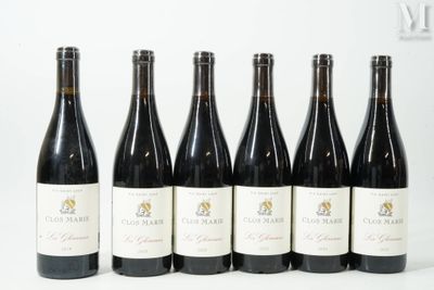 six bouteilles de vin sont alignées sur une surface blanche