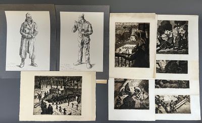 Gaston BALANDE L'Enterrement, eau-forte, 26 x 32 cm, marges …