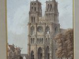 tableau représentant une grande cathédrale avec une horloge sur sa façade