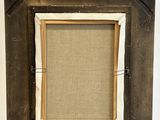 a painting on an easel with a white background and a brown frame