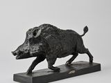 statue of a boar on a marble base on a white background