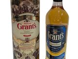 une bouteille de whisky irlandais Grant's à côté d'un bidon