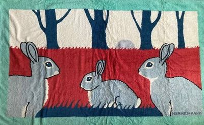 HERMÈS Serviette / Drap / Tapis de plage en coton imprimé vi…