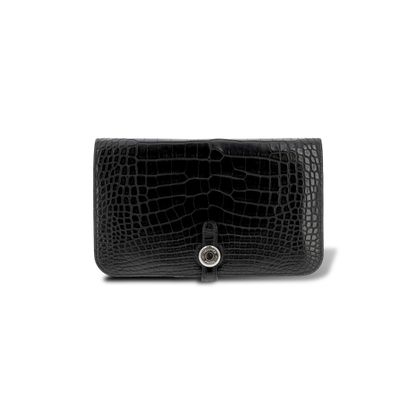 black croc embossed leather clutch bag