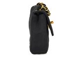 a black purse with a gold chain hanging from it