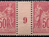 a pair of postage stamps with the number 50 and 50 on them