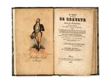 an old book with a drawing of a man in a suit