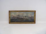 une photo d'un tableau représentant un bateau accroché au mur