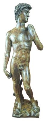 bronze statue of a boy holding a bird on a white background