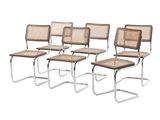 lot de quatre chaises de salle à manger en chrome et rotin