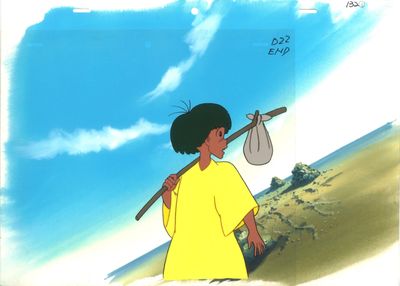 une image représentant une femme de bande dessinée tenant un bâton à la main