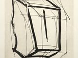 a black and white drawing of a cube with lines on it
