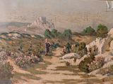 un tableau représentant un homme et une femme marchant sur un sentier
