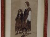 tableau représentant une femme et un enfant debout devant un mur blanc