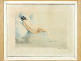 un tableau représentant une femme nue allongée sur un nuage