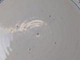 a white plate with a blue rim on a table