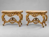 une paire de consoles de style Louis II à plateau en marbre