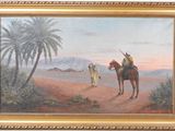 an oil painting of a man on a horse with a horse in the background